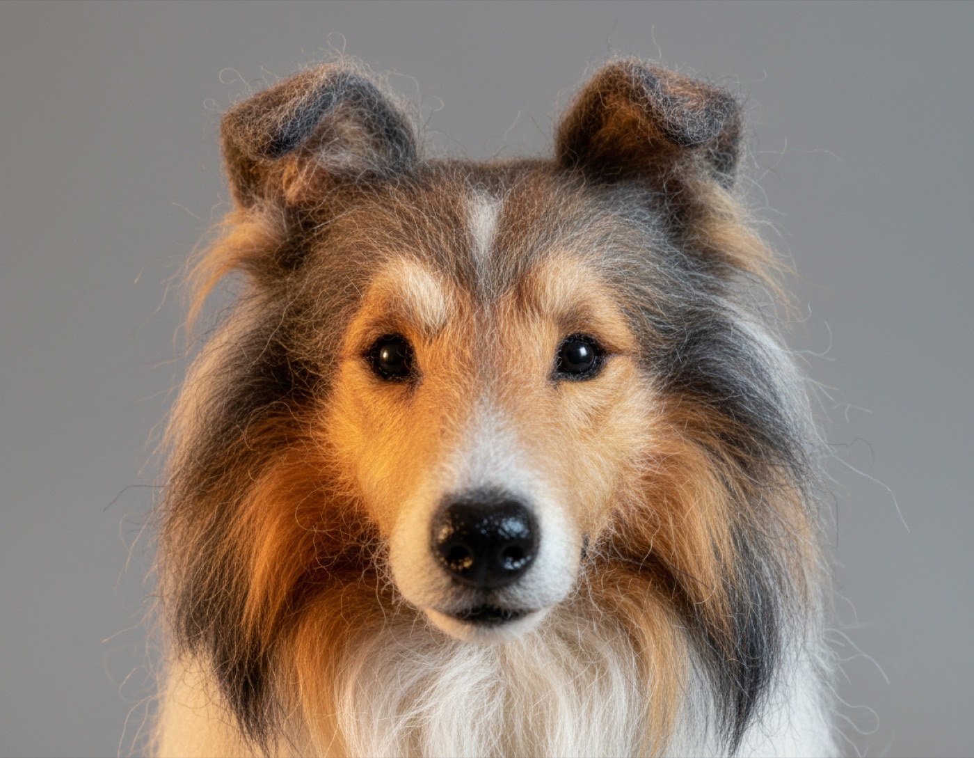 A felted collie portrait
